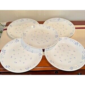 Corelle Provincial Blue Dinner Plates 8.5” Set of 5 Blue Floral USA Vitrelle